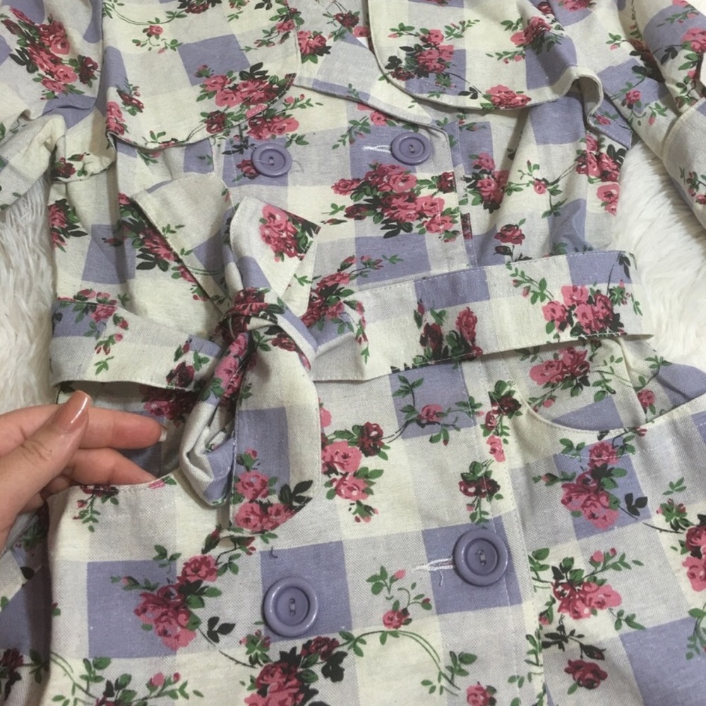 Floral checkered lightweight jacket waist tie - Picture 4 of 8